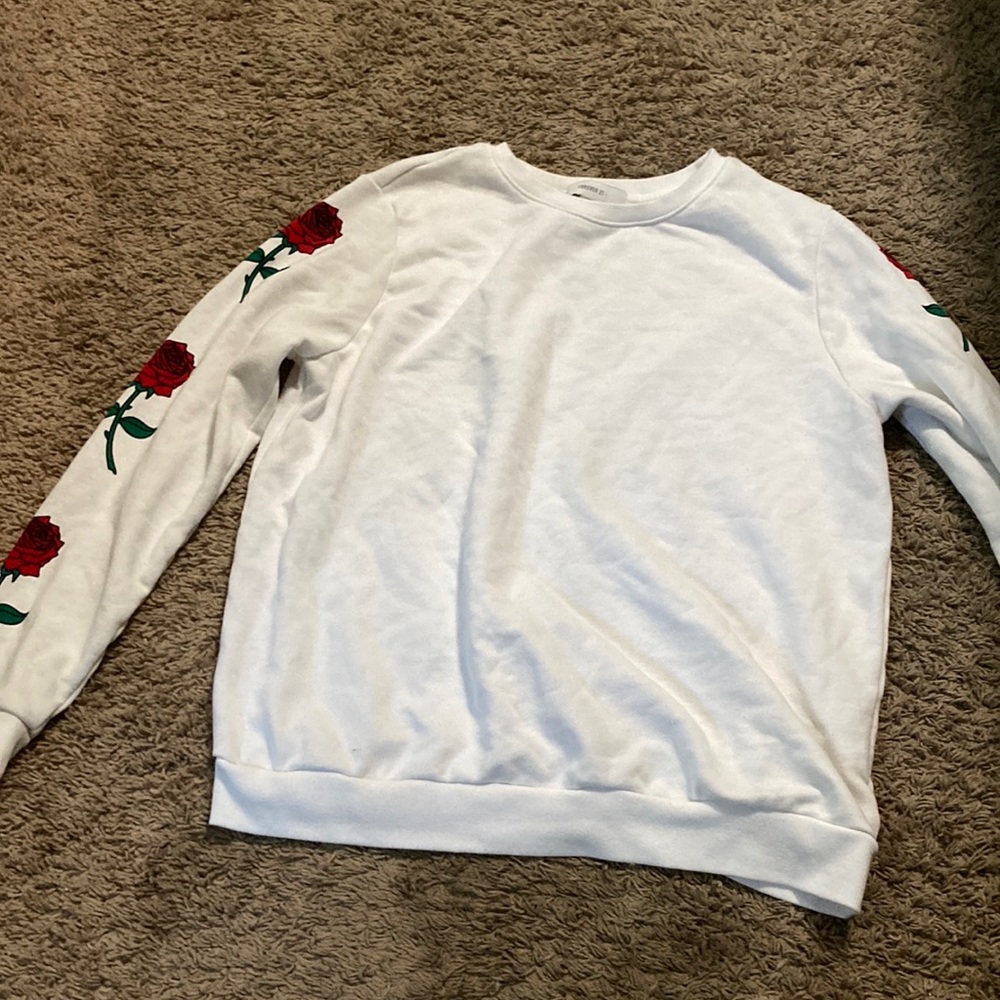 Forever 21 White Rose Sweatshirt